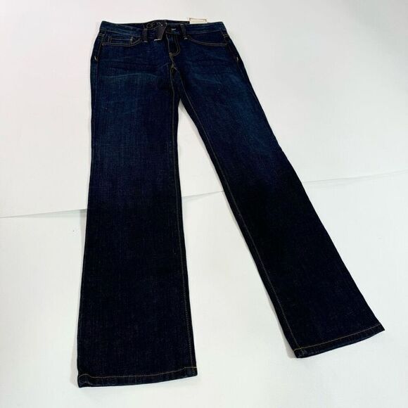 Ann Taylor LOFT Jeans Womens 4 Blue Dark-Wash Solid Mid-Rise Wide-Leg Original B - Picture 1 of 9